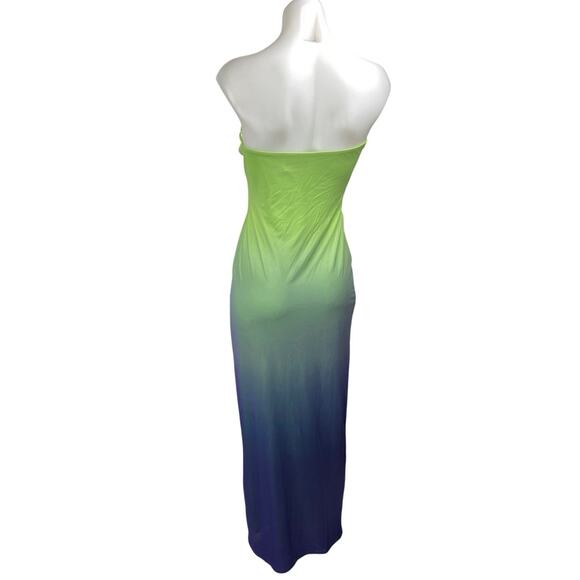 Princess Polly Green Blue Ombre Mesh Strapless Maxi Bodycon Tube Gown Dress Sz 6 - Picture 2 of 5